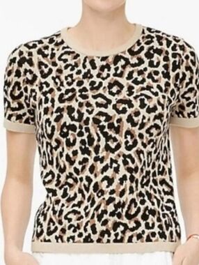 J. Crew Leopard Print Short Sleeve Knit Top in Beige, Black, Tan
